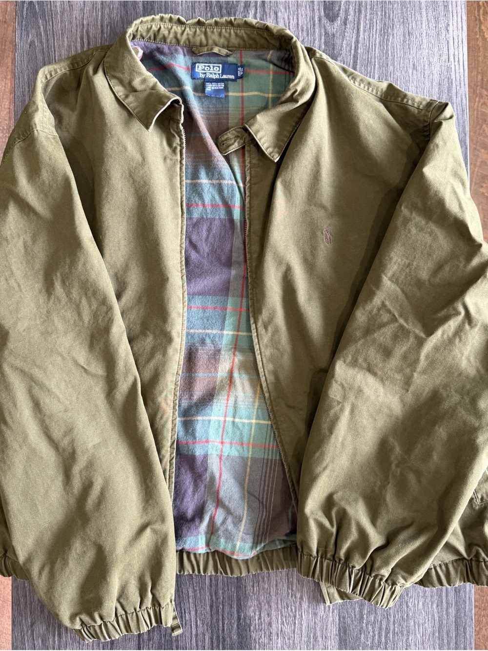 Polo Ralph Lauren Harrington Jacket 2X Big OLIVE GREEN Plaid Lined Windbreaker